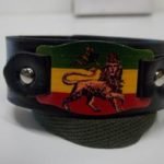 Rasta Leather Bracelet - Snap - Lion E3